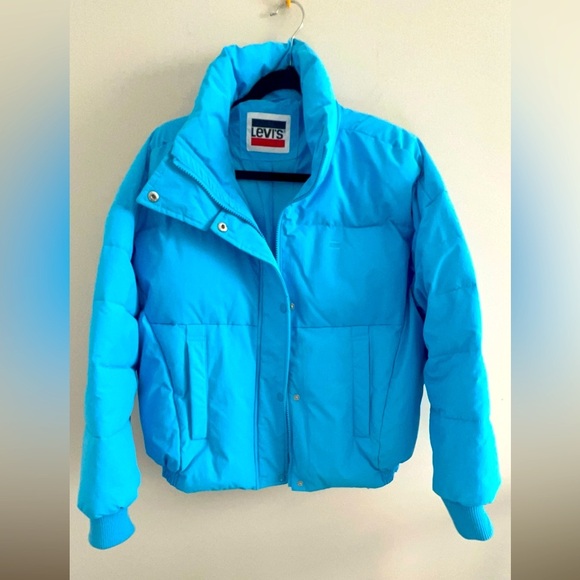 Levi’s Women’s Bright Blue Puffer Jacket Small Cinch Waist Retro 90s Streetwear - Picture 5 of 10